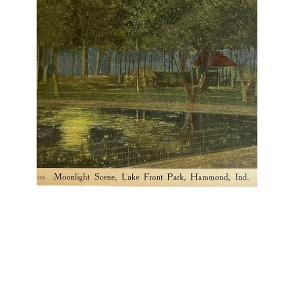 Antique Early 1900s Litho Ephemera Postcard Moonlight Lake Front Hammond IN CT - Picture 3 of 7